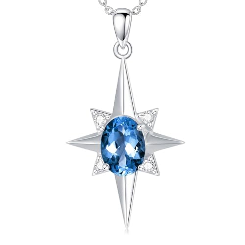 WSX Echter Swiss Blue Topaz Sternanhänger (Sterlingsilber) - Dezember Geburtsstein Geschenk von WSX