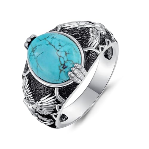 WSX Echter Türkis Adler Ring für Herren 925 Sterling Silber Schwarz Vintage Statement Ringe Schmuck mit Echtem Natürlichem Edelstein für Ihn Ehemann Größe V1/2 von WSX