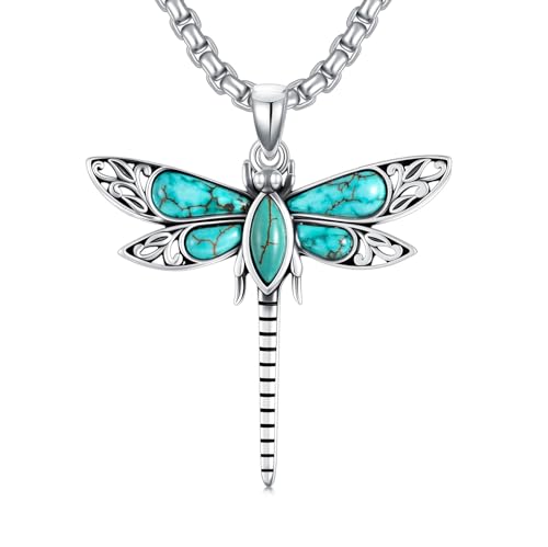 WSX Echter Türkis Anhänger Halskette Sterlingsilber Libellen Halsketten Dezember Edelstein Geburtsstein Schmuck Geburtstag Muttertagsgeschenke für Frauen Freundinnen Geliebte von WSX