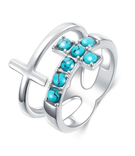 WSX Echter Türkis Doppelkreuz Ring für Damen 925 Sterling Silber Schichtweise Pray Through It Ringe Schmuck für Ihre Mutter Ehefrau Größe M WSX Echter Türkis Doppelkreuz Ring für Damen 925 Sterling Silber Schichtweise Pray Through It Ringe Schmuck für Ihre Mutter Ehefrau Größe M von WSX