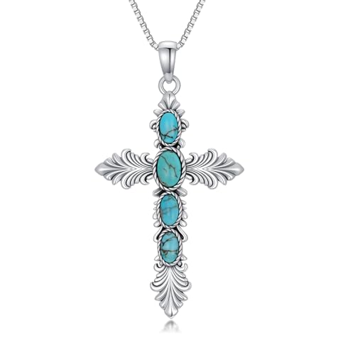 WSX Echter Türkis Kreuz Anhänger Halskette Feder Halskette Sterlingsilber Natur-Edelstein Dezember Geburtsstein Ovaler Türkis Schmuck für Frauen Freundin Geliebte WSX Echter Türkis Kreuz Anhänger Halskette Feder Halskette Sterlingsilber Natur-Edelstein Dezember Geburtsstein Ovaler Türkis Schmuck für Frauen Freundin Geliebte von WSX