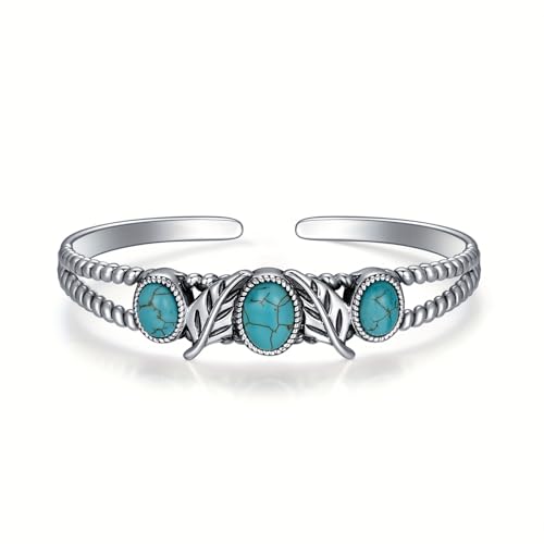 WSX Echter Vintage Türkis Armband 925 Sterling Silber Boho Blätter Design Verstellbarer Cuff Bangle Native American Schmuck für Damen, passt für 6,5 bis 7,5 Zoll WSX Echter Vintage Türkis Armband 925 Sterling Silber Boho Blätter Design Verstellbarer Cuff Bangle Native American Schmuck für Damen, passt für 6,5 bis 7,5 Zoll von WSX