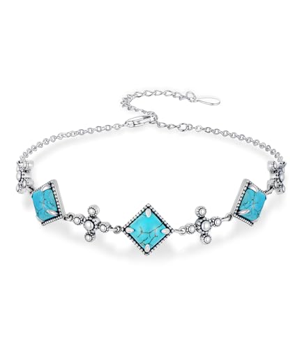 WSX Echtes Quadrat Türkis Armbänder Damen 925 Sterling Silber Verstellbar Echtes Edelstein Südwesten Boho Kreuz Schmuck für Sie 6 bis 8 Zoll von WSX