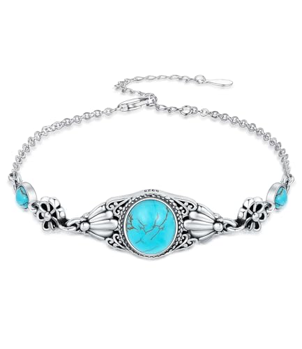 WSX Echtes Türkis Armband Damen Native American Verstellbarer Boho Stil 925 Sterling Silber Western Schmuck 6,5 bis 7,5 Zoll von WSX