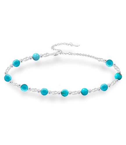 WSX Echtes Türkis Perlen Armband Damen 925 Sterling Silber Kugel Edelstein Verstellbare Armbänder Boho Schmuck für Sie Ehefrau Mutter 6 bis 7,5 Zoll von WSX