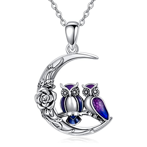 WSX Eule Halskette Sterling Silber zwei Eulen Anhänger Halskette Schmuck für Frauen Großmutter von WSX