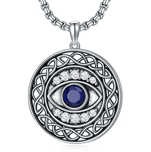 WSX Evil Eye Halskette 925 Sterling Silber Cubic Zirconia Celtic Knot Anhänger Schutz Halskette Weihnachten Geburtstag Geschenk für Männer Frauen von WSX