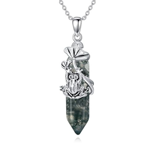 WSX Frosch Halskette 925 Sterling Silber Reiki Heilung Kristall hexagonaler Moosachat Frosch Anhänger Halskette für Frauen Juni Geburtsstein Schmuck von WSX