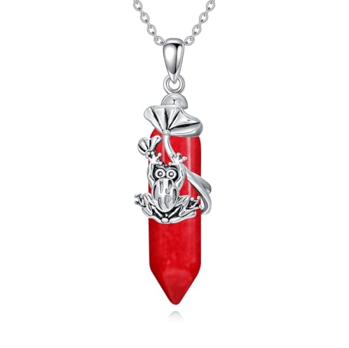 WSX Frosch Halskette 925 Sterling Silber Reiki Heilung Kristall hexagonaler roter Quarz Frosch Anhänger Halskette für Frauen Januar Geburtsstein Schmuck von WSX