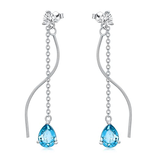 WSX Geburtsstein-Ohrstecker mit Tropfenform aus 925er Sterlingsilber mit Zirkonia-Tropfen zum Geburtstag und Jahrestag für Frauen, Ehefrauen und Mütter Ehefrau/Mama von WSX