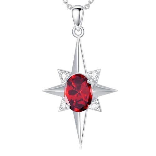WSX Granat-Kette mit Sternanhänger (Sterlingsilber) - Januar Geburtsstein Geschenkidee von WSX