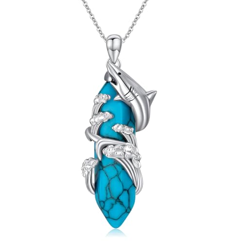 WSX Hai hexagonaler blauer Türkis Halskette 925 Sterling Silber Hai Anhänger Schmuck für Frauen WSX Hai hexagonaler blauer Türkis Halskette 925 Sterling Silber Hai Anhänger Schmuck für Frauen von WSX