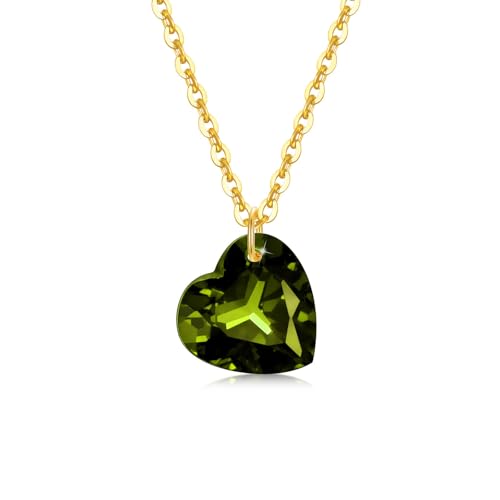WSX Halskette aus massivem 14-karätigem Gelbgold mit 8 mm Herzschliff und echtem Peridot-Anhänger für Damen, Geburtsstein August, für Muttertag, und Geburtstag WSX Halskette aus massivem 14-karätigem Gelbgold mit 8 mm Herzschliff und echtem Peridot-Anhänger für Damen, Geburtsstein August, für Muttertag, und Geburtstag von WSX