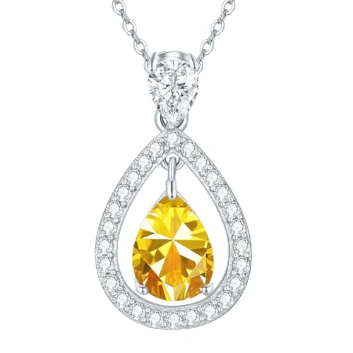 WSX Halskette mit Geburtsstein-Tropfenanhänger aus 925er Sterlingsilber mit birnenförmigem Zirkonia für November, Geburtstag, Jahrestag, Weihnachten, für Frauen, Ehefrauen und Mütter von WSX