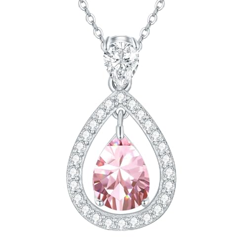 WSX Halskette mit Geburtsstein-Tropfenanhänger aus 925er Sterlingsilber mit birnenförmigem Zirkonia für Oktober, Geburtstag, Jahrestag, Weihnachten, für Frauen, Ehefrauen und Mütter von WSX