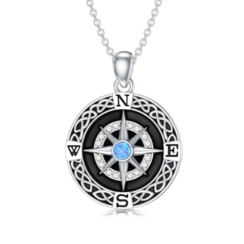 WSX Halskette mit natürlichem Diamantkompassanhänger (1/10 Karat) für Frauen, Sterlingsilber, nautische Reisekette, Geschenk zum Schulabschluss. von WSX