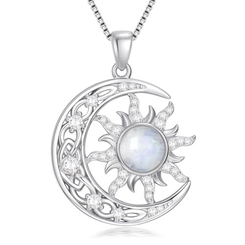 WSX Keltische Mond und Sonne Halskette für Damen 925 Sterlingsilber Echter Mondstein Anhänger Mystischer Heilstein Schmuck Geburtstagsgeschenk WSX Keltische Mond und Sonne Halskette für Damen 925 Sterlingsilber Echter Mondstein Anhänger Mystischer Heilstein Schmuck Geburtstagsgeschenk von WSX