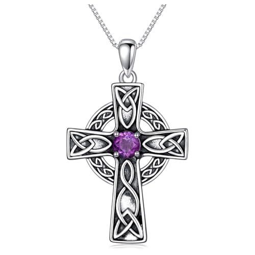 WSX Keltisches Kreuz Amethyst Halskette für Frauen Sterlingsilber Echter Amethyst Kreuz Anhänger Halskette Februar Geburtsstein Schmuck Geschenke für Frauen Mama WSX Keltisches Kreuz Amethyst Halskette für Frauen Sterlingsilber Echter Amethyst Kreuz Anhänger Halskette Februar Geburtsstein Schmuck Geschenke für Frauen Mama von WSX