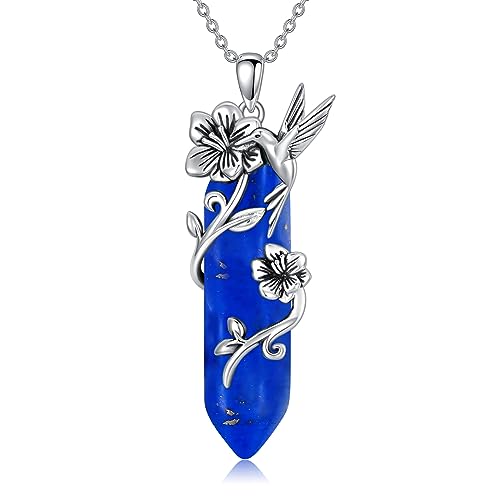 WSX Kolibri Halskette 925 Sterling Silber Reiki Heilung Kristall hexagonaler Lapislazuli Kolibri Anhänger Halskette für Frauen September Geburtsstein Schmuck von WSX