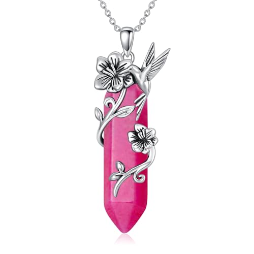 WSX Kolibri Halskette Sterling Silber Reiki Heilung Kristall hexagonaler rosa Quarz Kolibri Anhänger Halskette für Frauen Oktober Geburtsstein Schmuck von WSX