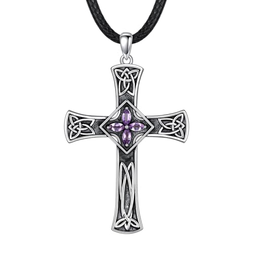 WSX Kreuz Halskette mit Keltischem Knoten Unisex Sterlingsilber Echter Amethyst Kreuz Anhänger Halskette Februar Geburtsstein Schmuck Geschenk für Männer Frauen Freund WSX Kreuz Halskette mit Keltischem Knoten Unisex Sterlingsilber Echter Amethyst Kreuz Anhänger Halskette Februar Geburtsstein Schmuck Geschenk für Männer Frauen Freund von WSX