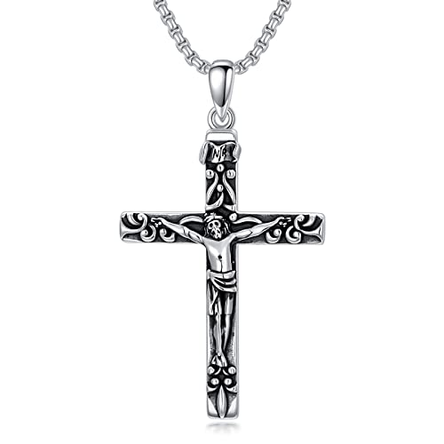 WSX Kruzifix Anhänger Halskette für Männer Sterling Silber Jesus Halskette katholisch Jesus Christus auf INRI Kreuz von WSX