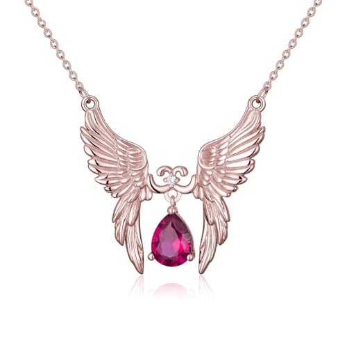 WSX Lab-Grown Diamond Angel's Wings Real Plated Sliver Halskette Cultivate Ruby Anhänger Geschenk für Liebhaber（Rose Gold） von WSX