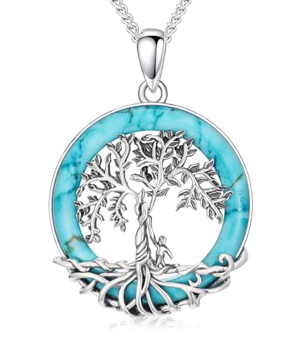 WSX Lebensbaum-Anhänger mit echtem Türkis für Mütter - 925 Sterling Silber runder Edelstein mit Dezember-Geburtsstein WSX Lebensbaum-Anhänger mit echtem Türkis für Mütter - 925 Sterling Silber runder Edelstein mit Dezember-Geburtsstein von WSX