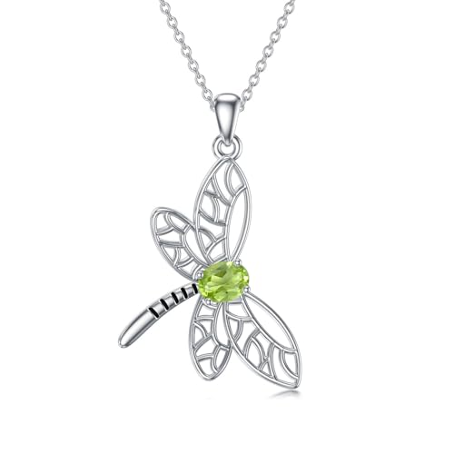 WSX Libelle Peridot Halskette für Frauen Sterlingsilber Echter Peridot Anhänger Halskette für Mama Ehefrau Freundin Schmuck Geschenk von WSX