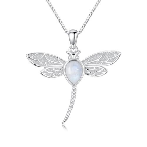 WSX Libellen Halskette für Damen 925 Sterlingsilber Echter Mondstein Anhänger Mystischer Heilstein Geburtstagsgeschenk WSX Libellen Halskette für Damen 925 Sterlingsilber Echter Mondstein Anhänger Mystischer Heilstein Geburtstagsgeschenk von WSX