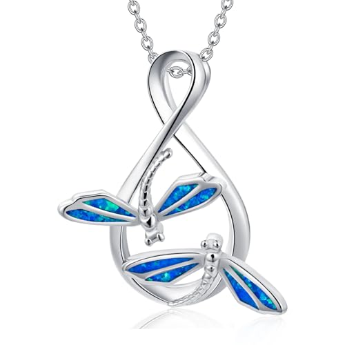 WSX Libellen-Unendlichkeits-Halskette aus 925er Sterlingsilber mit blauem Doppellibellenanhänger – Geburtstagsgeschenk zum Muttertag für Frauen und Mütter von WSX