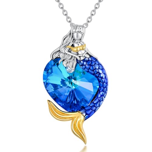 WSX Meerjungfrau Halskette Sterling Silber Meerjungfrau Anhänger Halskette verziert mit herzförmigem Kristall aus Österreich Schmuck Geschenk für Frauen WSX Meerjungfrau Halskette Sterling Silber Meerjungfrau Anhänger Halskette verziert mit herzförmigem Kristall aus Österreich Schmuck Geschenk für Frauen von WSX