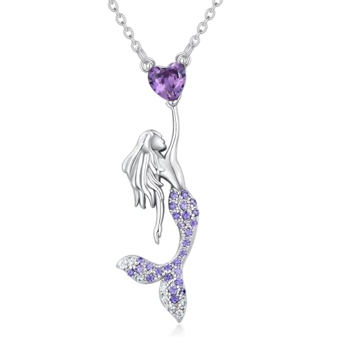 WSX Meerjungfrau Halskette mit Amethyst Sterlingsilber Halskette mit Echtem Herz Amethyst Schmuck Geschenk für Frauen WSX Meerjungfrau Halskette mit Amethyst Sterlingsilber Halskette mit Echtem Herz Amethyst Schmuck Geschenk für Frauen von WSX