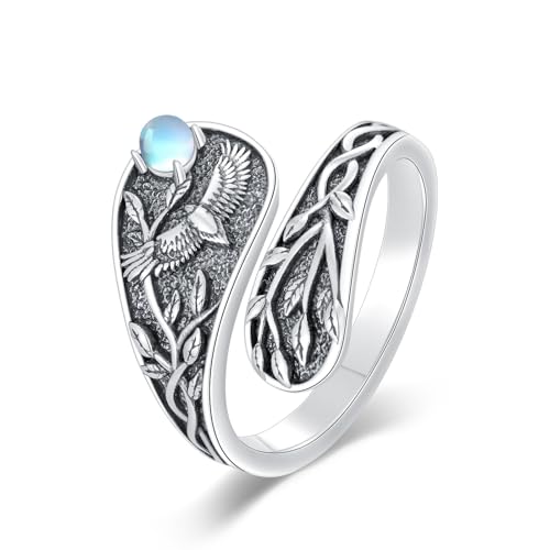 WSX Mondstein Adler Löffelring 925 Sterlingsilber Tier Antik Verstellbarer Ring mit Adler Natürlicher Mondstein Schmuck für Damen Größe 8 WSX Mondstein Adler Löffelring 925 Sterlingsilber Tier Antik Verstellbarer Ring mit Adler Natürlicher Mondstein Schmuck für Damen Größe 8 von WSX
