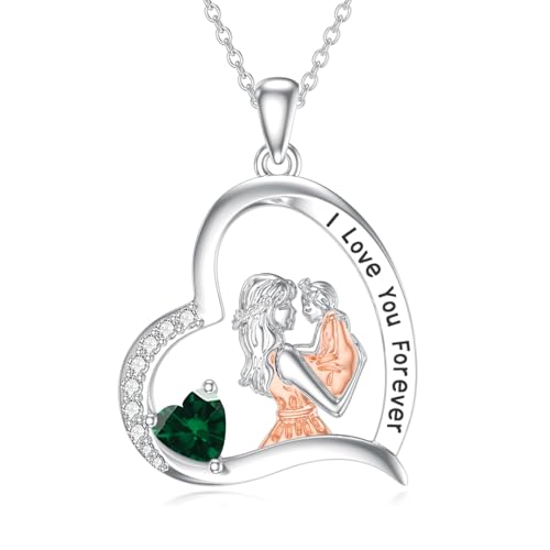 WSX Mutter-Geburtsstein-Halskette mit Herz-Geburtsstein „Ich liebe dich“ – Geschenk zum Muttertag für Oma, Mama, Frau (Mai) von WSX