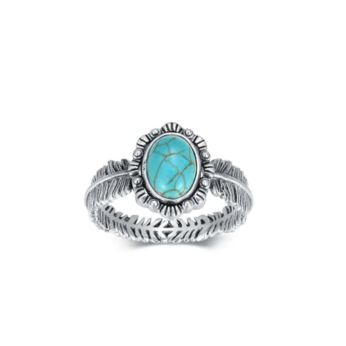WSX Native American Natürlicher Türkisring für Damen Western Style Federringe Sterlingsilber Boho Schmuck Geschenk für Geburtstag Muttertag Größe 7 von WSX