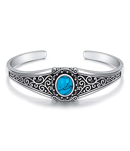 WSX Native American Schmuck Türkis Armband Cuff Damen Herren 925 Sterling Silber Verstellbarer Boho Bangle Western Stil 6,5 7 7,5 Zoll von WSX