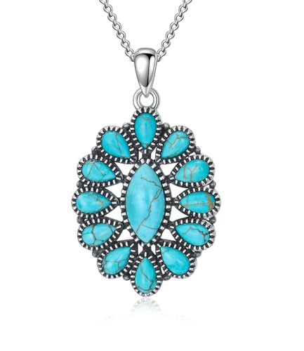 WSX Native American Schmuck mit echtem Türkis - 925 Sterling Silber Squash-Blüten-Anhänger im Western-Stil für Ehefrau/Mutter WSX Native American Schmuck mit echtem Türkis - 925 Sterling Silber Squash-Blüten-Anhänger im Western-Stil für Ehefrau/Mutter von WSX