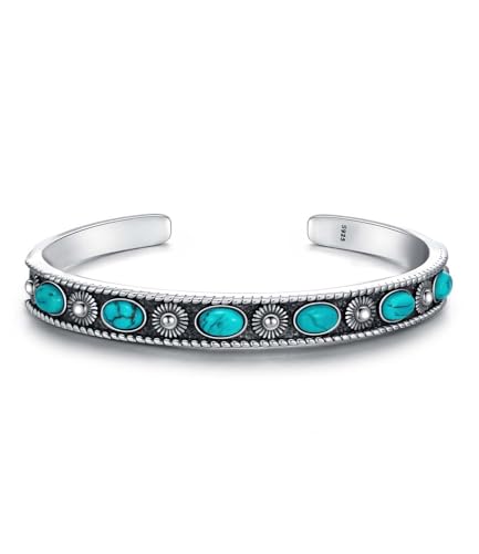 WSX Native American Stil Echtes Türkis Armband Cuff Damen Boho 925 Sterling Silber Natürlicher Edelstein Bangle Schmuck Verstellbar 6,5 bis 7,5 Zoll WSX Native American Stil Echtes Türkis Armband Cuff Damen Boho 925 Sterling Silber Natürlicher Edelstein Bangle Schmuck Verstellbar 6,5 bis 7,5 Zoll von WSX