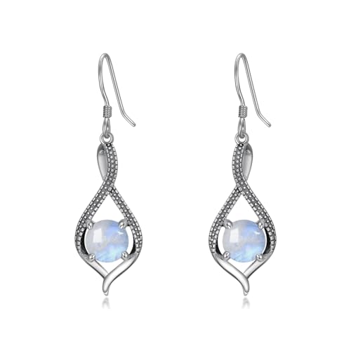 WSX Natürliche Mondstein Anhänger Ohrringe für Damen 925 Sterlingsilber Mondstein Ohrringe Verdrehter Juni Geburtsstein Schmuck von WSX