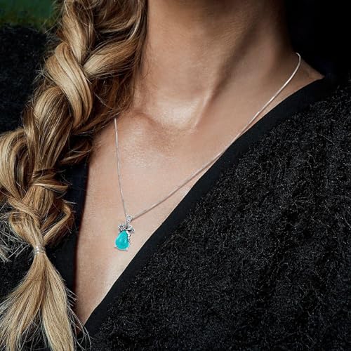 WSX Natürliche Träne Türkis Halskette, Sterling Silber Vintage Native American Western Blume Anhänger Boho Schmuck Geburtstagsgeschenk WSX Natürliche Träne Türkis Halskette, Sterling Silber Vintage Native American Western Blume Anhänger Boho Schmuck Geburtstagsgeschenk von WSX