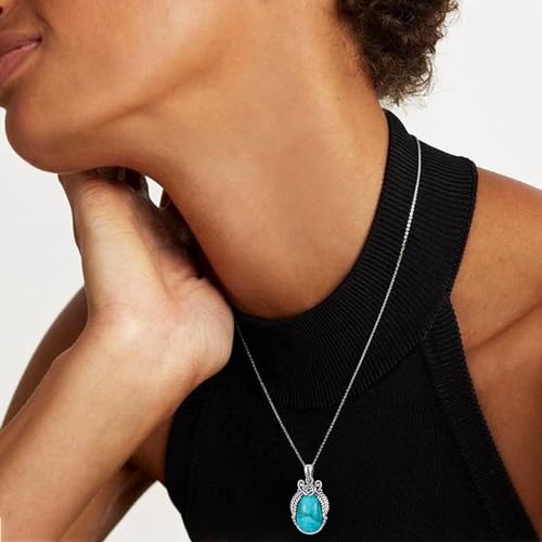 WSX Natürliche Träne Türkis Halskette mit Rose, Sterling Silber Boho Native Vintage Halskette Western Schmuck Geburtstagsgeschenk von WSX