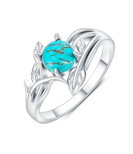 WSX Natürliche Türkisringe für Damen 926 Sterling Silber Echter Grüner Runder Stein Blattring Schmuck für Mutter Ehefrau Größe Q WSX Natürliche Türkisringe für Damen 926 Sterling Silber Echter Grüner Runder Stein Blattring Schmuck für Mutter Ehefrau Größe Q von WSX