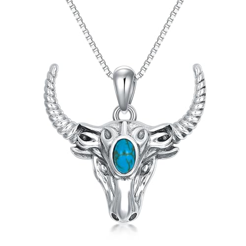 WSX Natürlicher Stierkopf Türkis Anhänger Halskette, Sterling Silber Native Western Boho Native Schmuck Dezember Geburtsstein Geburtstagsgeschenk, 18''+2'' WSX Natürlicher Stierkopf Türkis Anhänger Halskette, Sterling Silber Native Western Boho Native Schmuck Dezember Geburtsstein Geburtstagsgeschenk, 18''+2'' von WSX