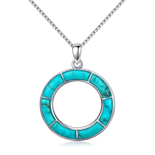 WSX Natürlicher Türkis Anhänger Halskette für Frauen, Sterling Silber Vintage Western Native Schmuck Geburtstagsgeschenk von WSX