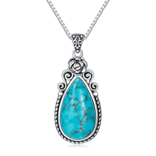 WSX Natürlicher Türkis Geburtsblume Anhänger Halskette, Sterling Silber Vintage Native American Western Schmuck Geburtstagsgeschenk für Frauen, Dez_Kamelie WSX Natürlicher Türkis Geburtsblume Anhänger Halskette, Sterling Silber Vintage Native American Western Schmuck Geburtstagsgeschenk für Frauen, Dez_Kamelie von WSX
