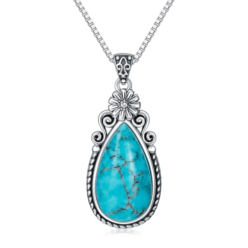 WSX Natürlicher Türkis Geburtsblume Anhänger Halskette, Sterling Silber Vintage Native Western Schmuck Geburtstagsgeschenk für Frauen, Apr_Gänseblümchen WSX Natürlicher Türkis Geburtsblume Anhänger Halskette, Sterling Silber Vintage Native Western Schmuck Geburtstagsgeschenk für Frauen, Apr_Gänseblümchen von WSX