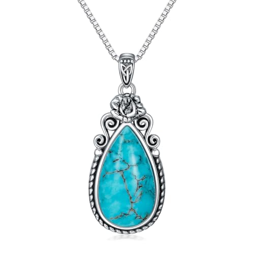 WSX Natürlicher Türkis Geburtsblume Anhänger Halskette, Sterling Silber Vintage Native Western Schmuck Geburtstagsgeschenk für Frauen, Aug_Mohn WSX Natürlicher Türkis Geburtsblume Anhänger Halskette, Sterling Silber Vintage Native Western Schmuck Geburtstagsgeschenk für Frauen, Aug_Mohn von WSX