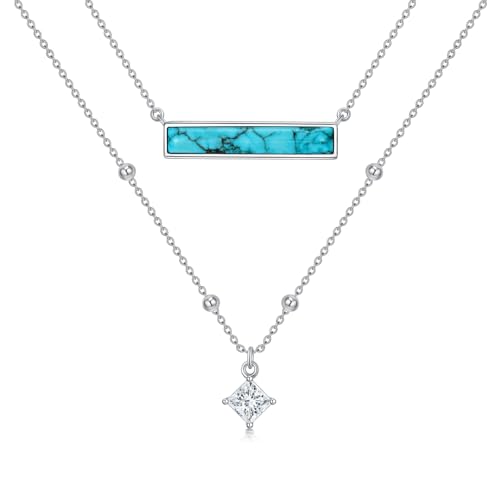WSX Natürlicher Türkis Halskette mit Moissanit Stein, Sterling Silber Boho Native Vintage Bar Halskette Western Schmuck Geburtstagsgeschenk für Frauen von WSX