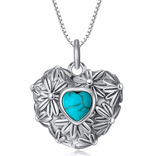 WSX Natürlicher Türkis Herz Halskette, Sterling Silber Gänseblümchen Blume Anhänger Native American Western Schmuck Geburtstagsgeschenk für Frauen WSX Natürlicher Türkis Herz Halskette, Sterling Silber Gänseblümchen Blume Anhänger Native American Western Schmuck Geburtstagsgeschenk für Frauen von WSX